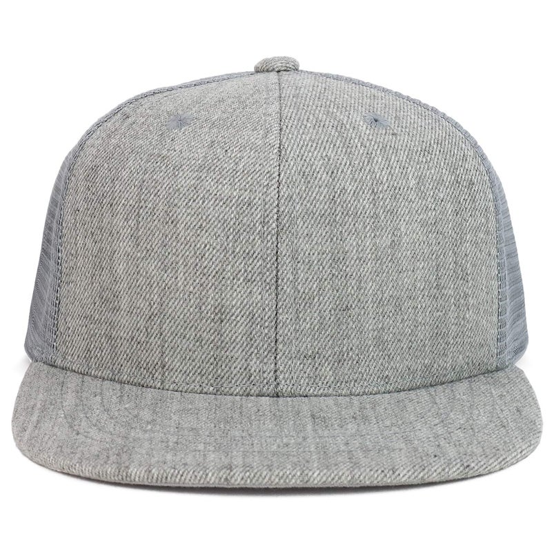 Armycrew Youth Stylish Flat Bill Structured Mesh Back Snapback Trucker Cap - Heather Grey - Image 2